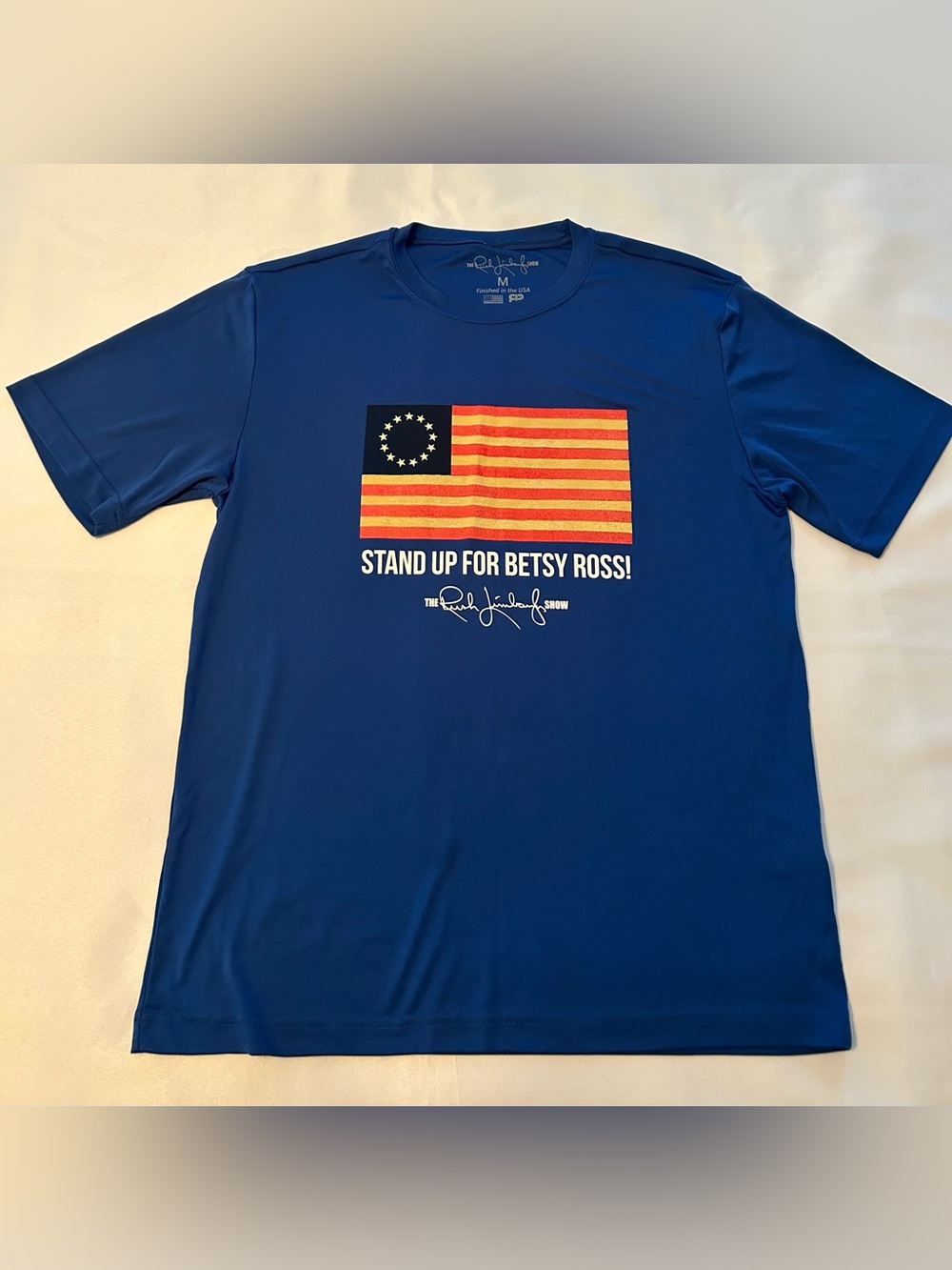 Russ Limbaugh Mens Stand up for Betsy Ross Flag Patriotic T Shirt Blue size M